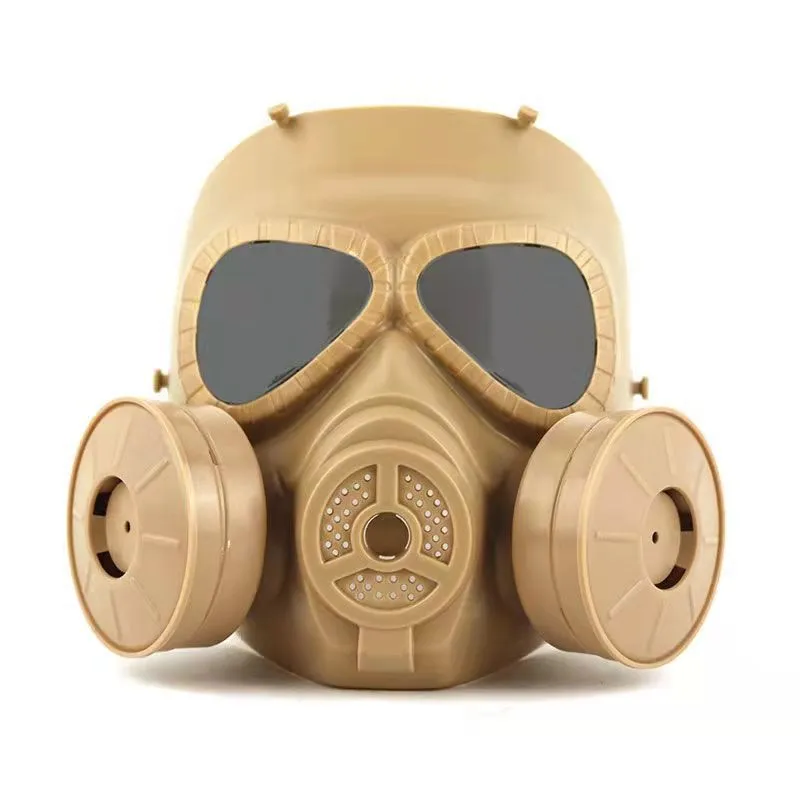 Real-life Field Equipment twin fan mask in black with transparent lens, head-mounted TPR design for outdoor use