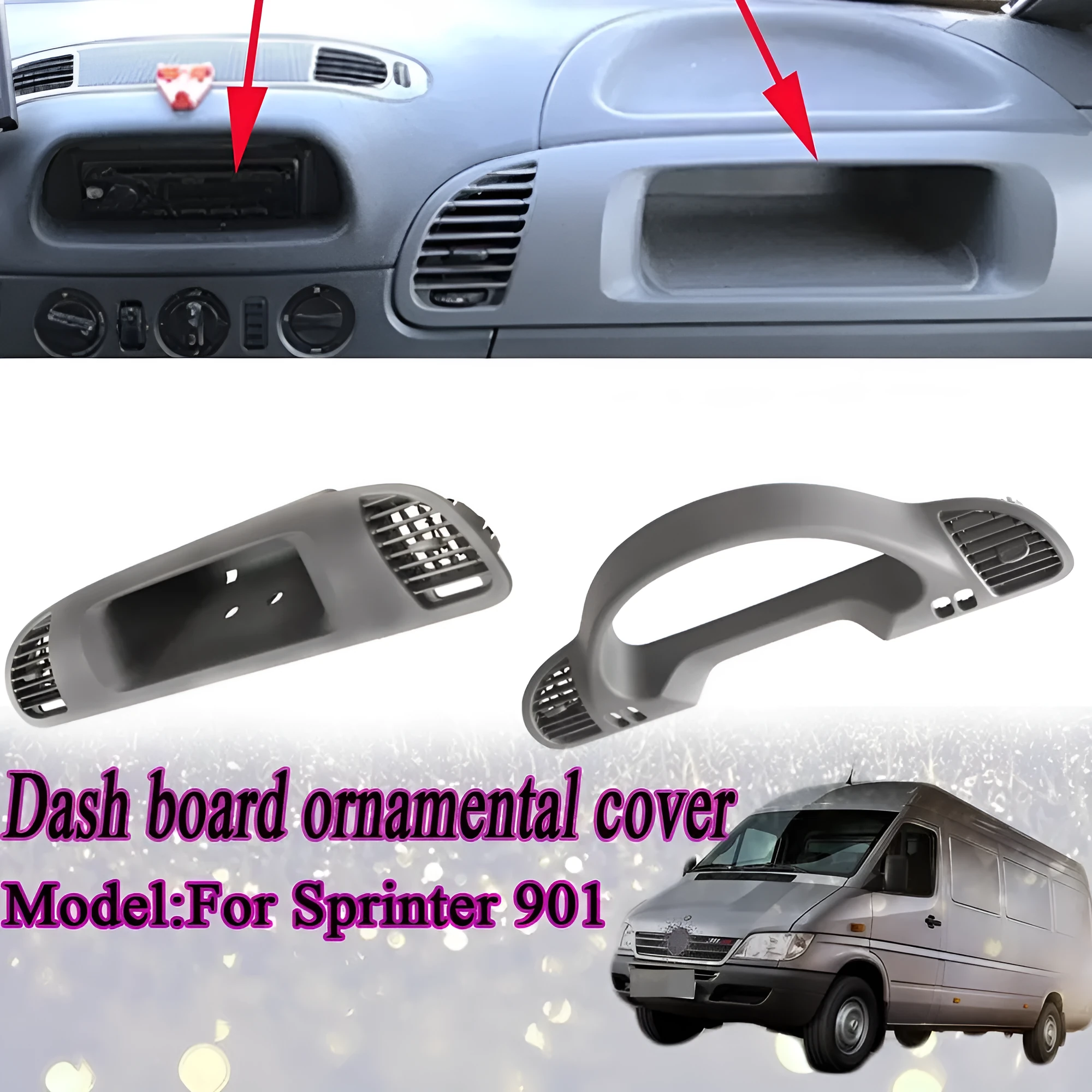 Black plastic dashboard ornamental plate for Mercedes-Benz Lingte 730x235x200 mm