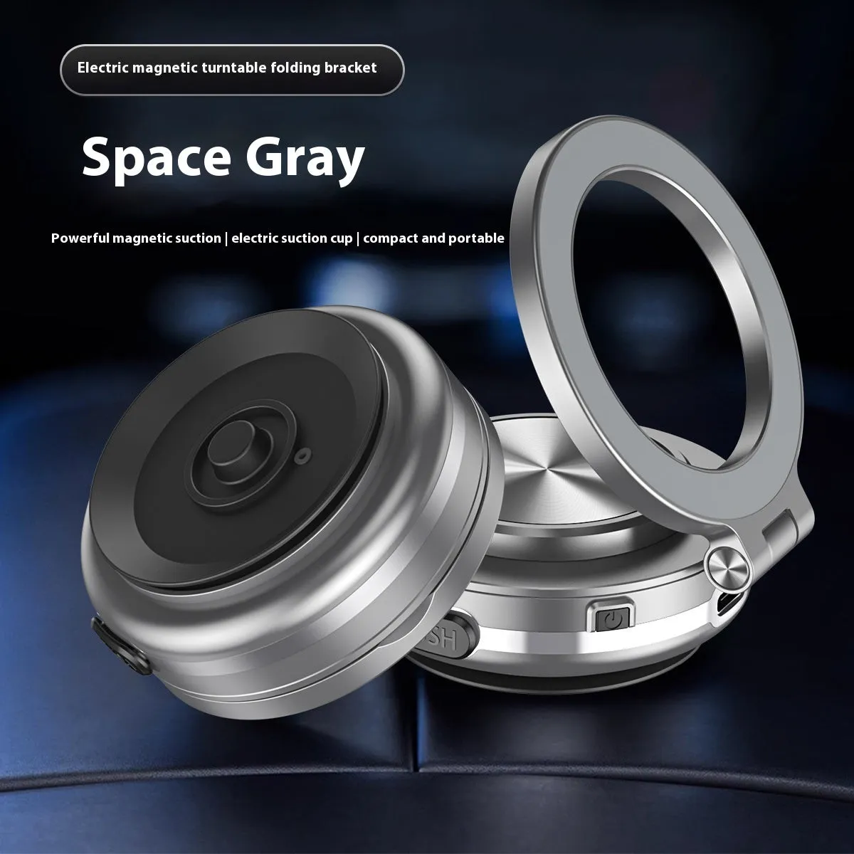 C1 Vacuum Adsorption Car Phone Holder with magnetic turntable foldable bracket, zinc alloy plastic, Mysterious Black