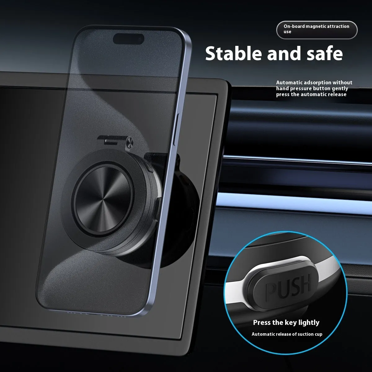 C1 Vacuum Adsorption Car Phone Holder with magnetic turntable foldable bracket, zinc alloy plastic, Mysterious Black