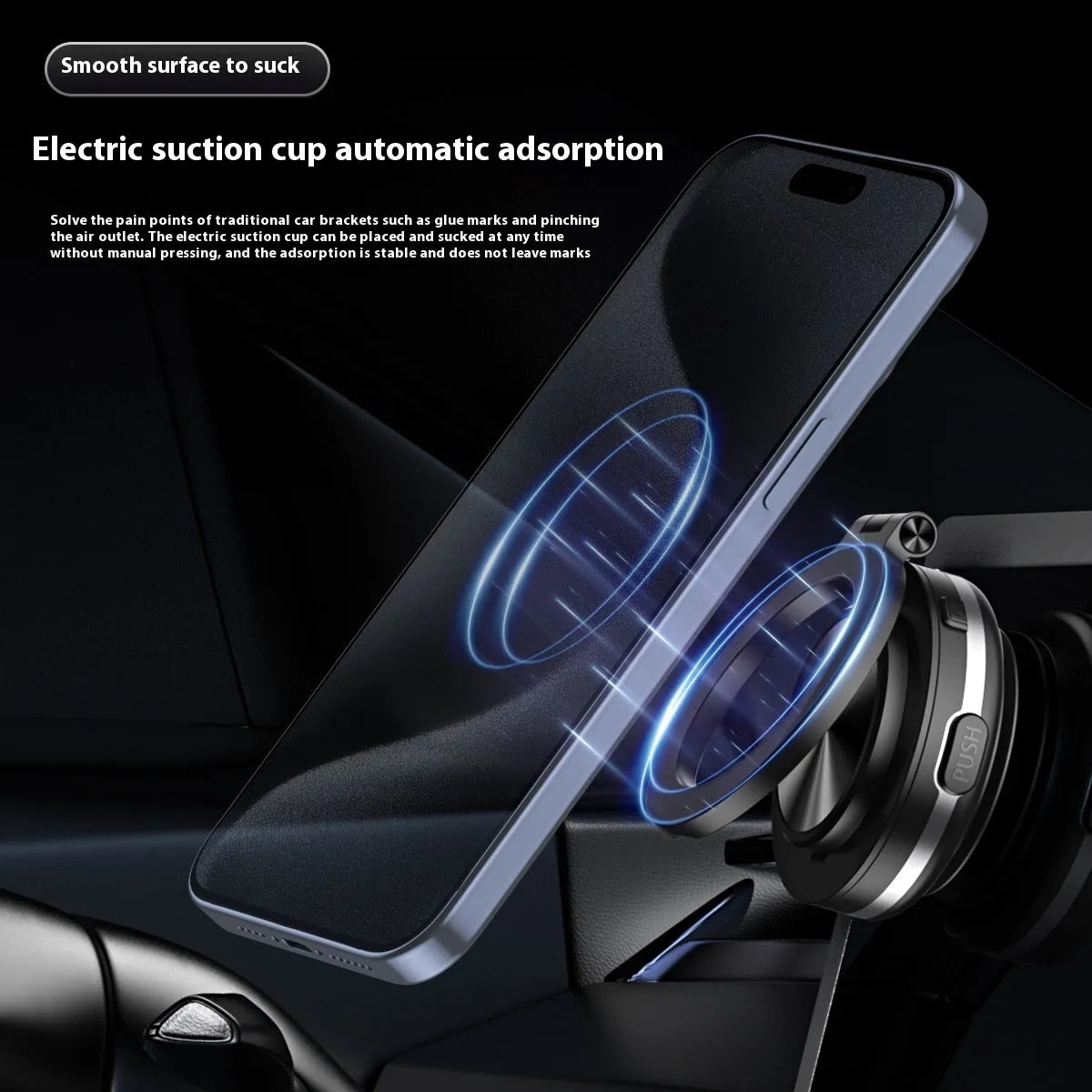 C1 Vacuum Adsorption Car Phone Holder with magnetic turntable foldable bracket, zinc alloy plastic, Mysterious Black