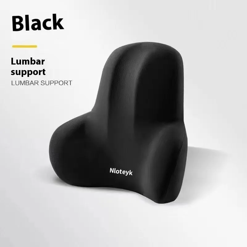 Four Seasons Universal Car Memory Foam Waist Cushion set with headrest lumbar support pillows in black suede