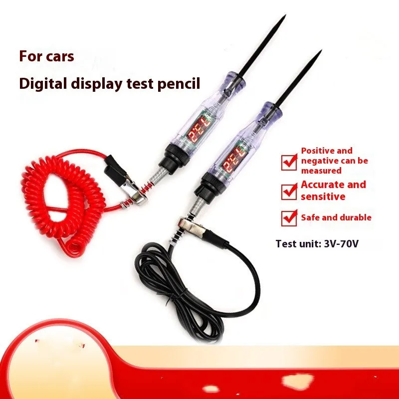 Digital display automotive circuit detection tool with wire leads for testing 6V 12V 24V systems