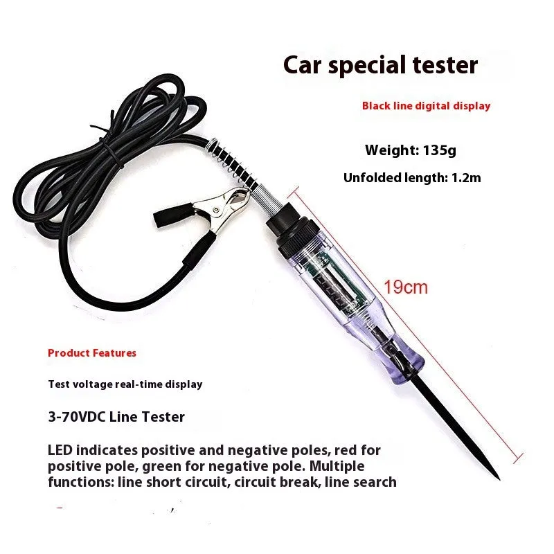 Digital display automotive circuit detection tool with wire leads for testing 6V 12V 24V systems