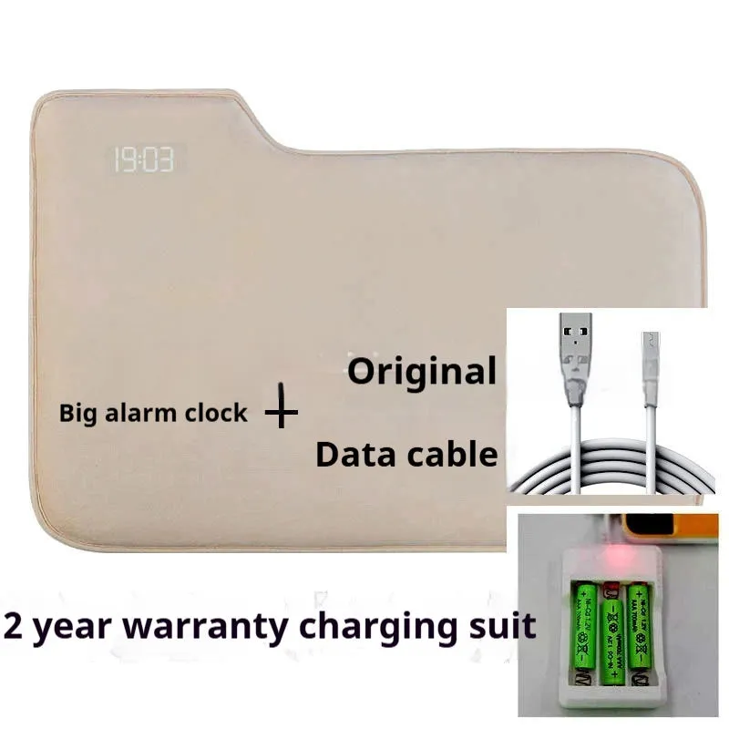 Smart carpet mat alarm clock with cloth velvet surface, 20mm thick, small or large size, dual daily alarms and stand-on deactivation