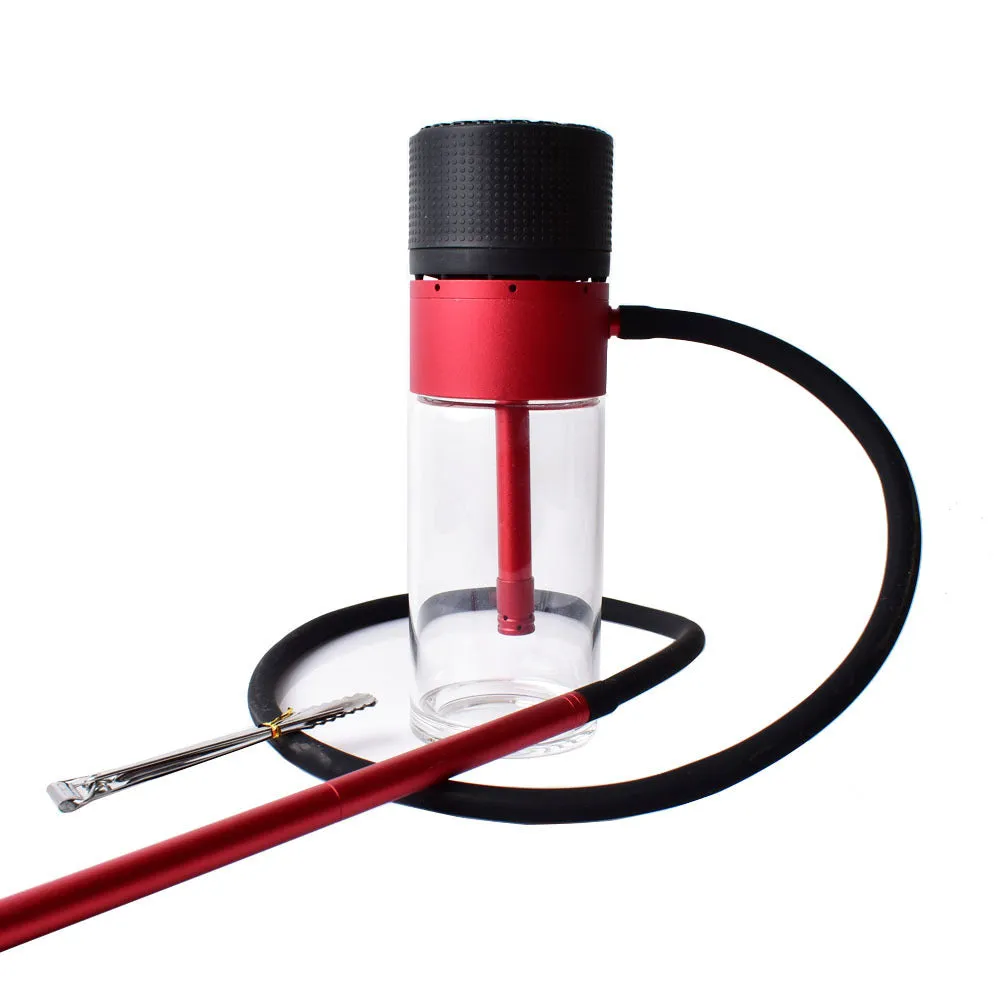 Small portable glass hookah with aluminium body in black, silver gray, red or blue, modern Japanese style