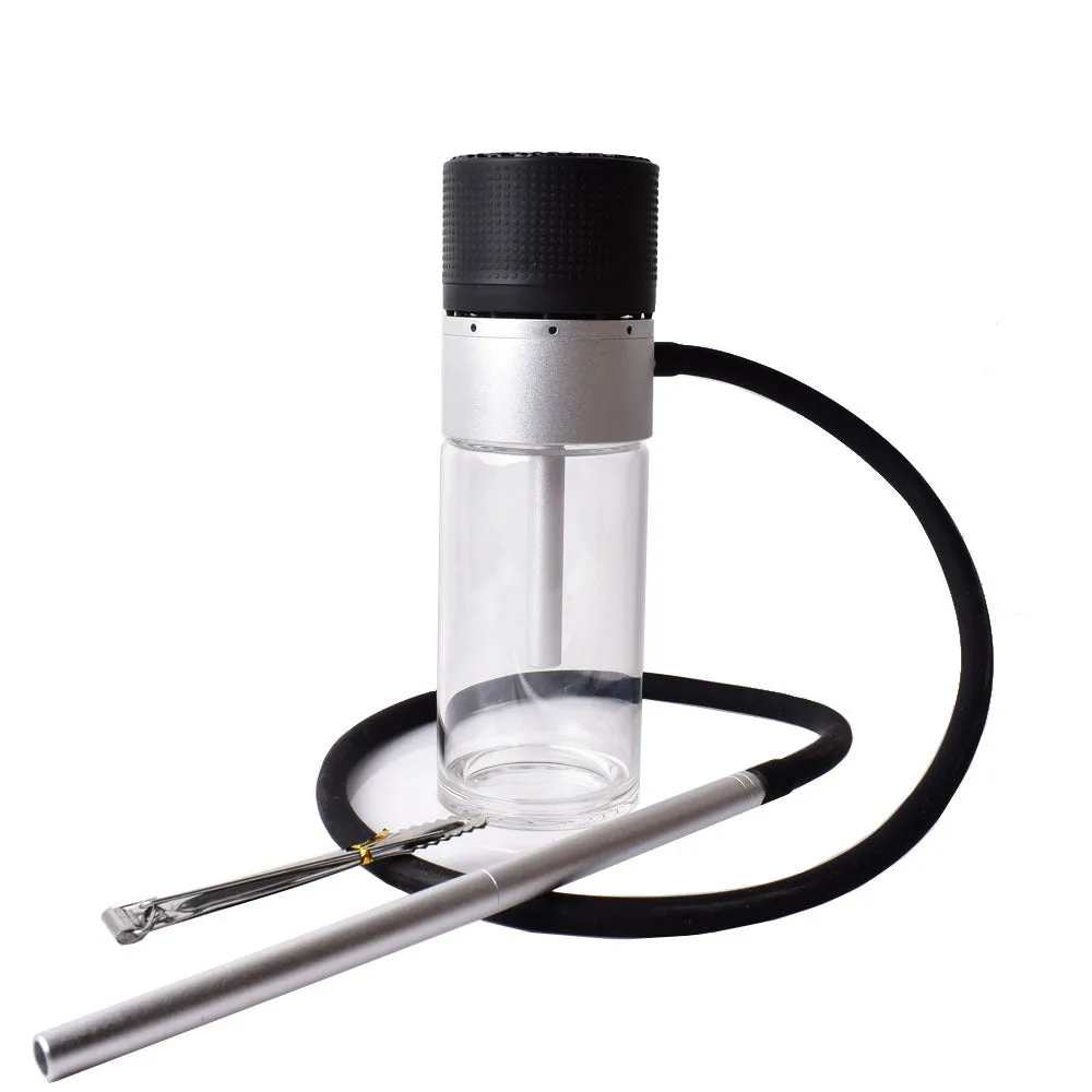 Small portable glass hookah with aluminium body in black, silver gray, red or blue, modern Japanese style