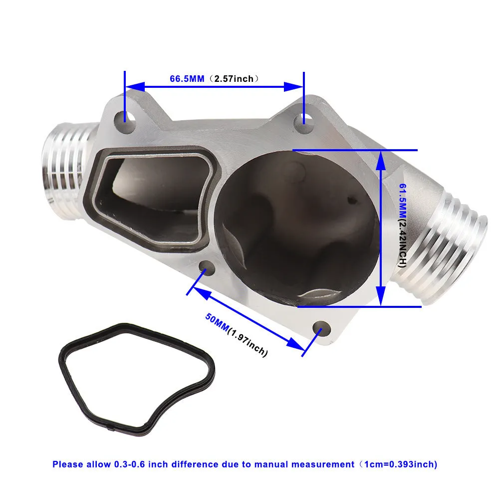 Silver aluminium thermostat housing cover with gasket for BMW engine cooling