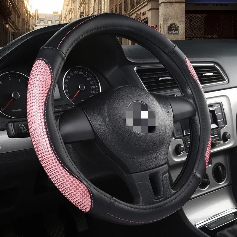 Four Seasons Universal Non-slip Car Steering Wheel Cover, octagonal Crystal leather finish, 38cm
