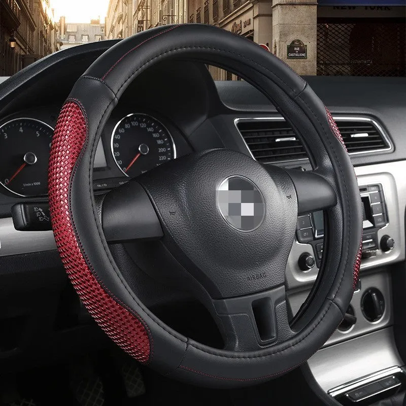 Four Seasons Universal Non-slip Car Steering Wheel Cover, octagonal Crystal leather finish, 38cm