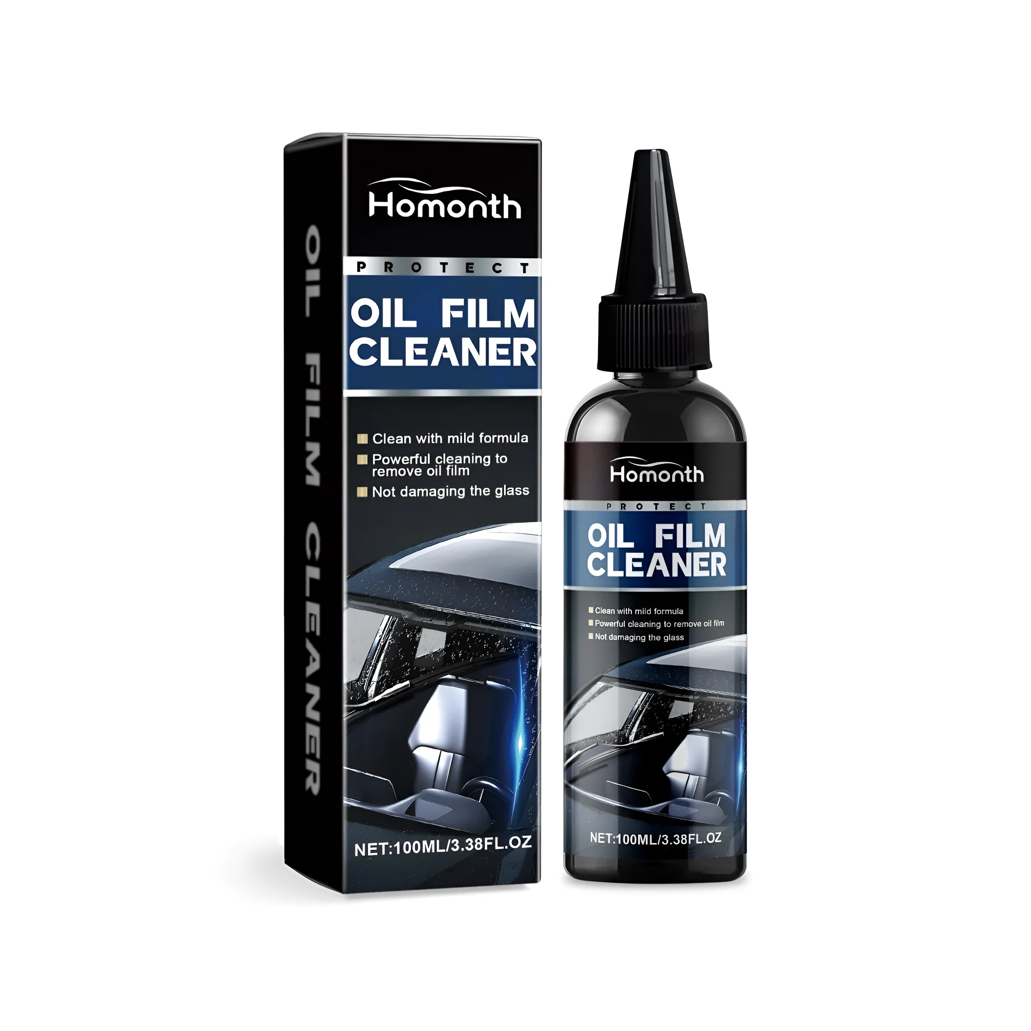 Oil film cleaner 100ml bottle 3.8x15.6cm water-based formula with sodium bicarbonate for glass grease removal