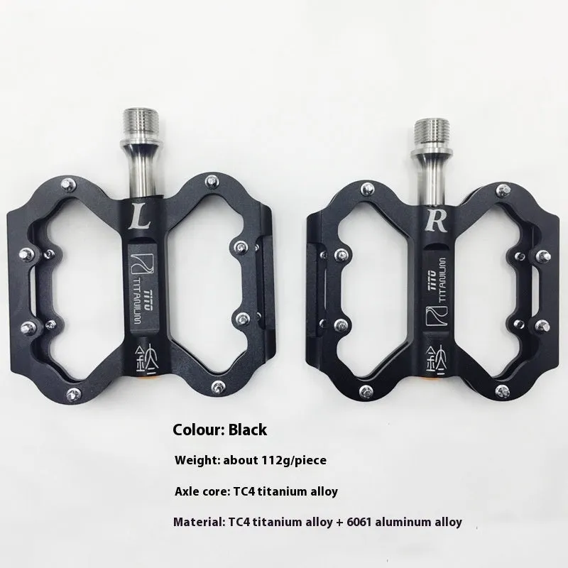 Titanium alloy and aluminium alloy pedal set for road and mountain bikes in black old style and titanium old style