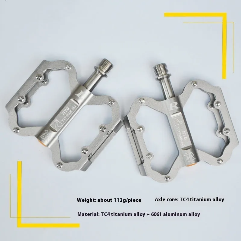 Titanium alloy and aluminium alloy pedal set for road and mountain bikes in black old style and titanium old style