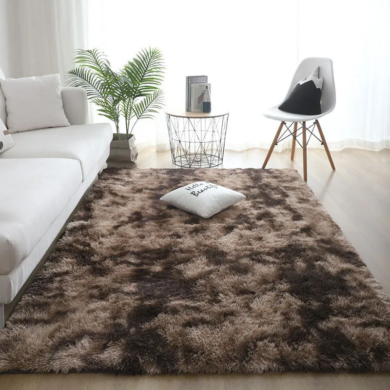 Silk hair tie-dyed plush carpet in tie dye beige colour, available in multiple sizes for living room and bedroom floor