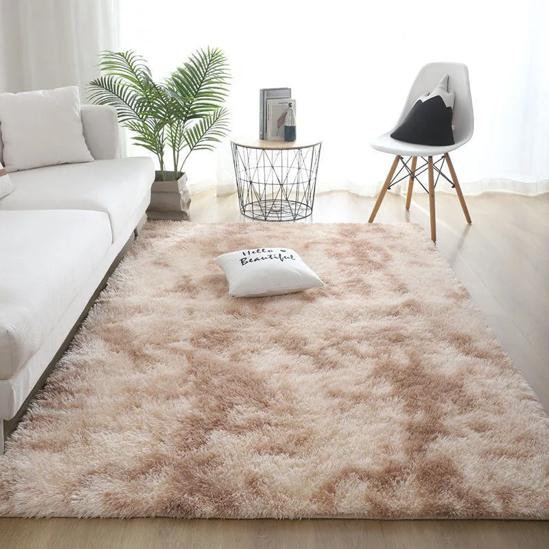 Silk hair tie-dyed plush carpet in tie dye beige colour, available in multiple sizes for living room and bedroom floor