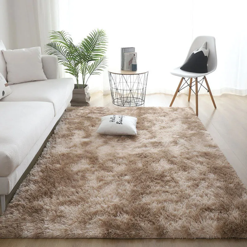 Silk hair tie-dyed plush carpet in tie dye beige colour, available in multiple sizes for living room and bedroom floor