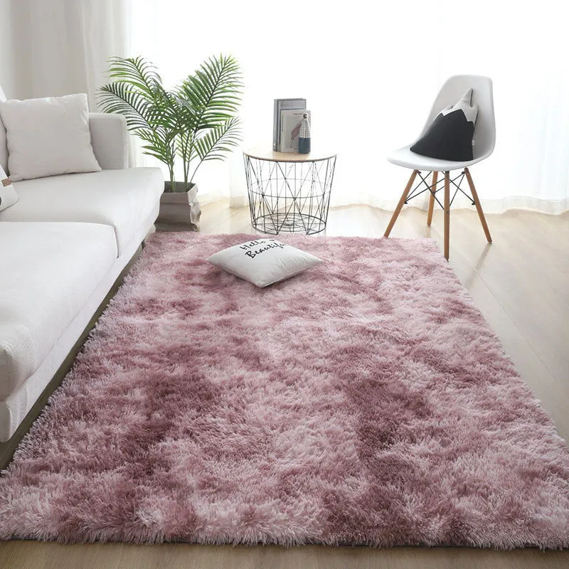 Silk hair tie-dyed plush carpet in tie dye beige colour, available in multiple sizes for living room and bedroom floor