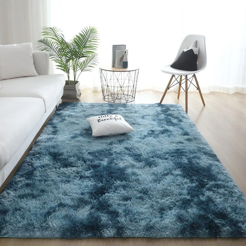 Silk hair tie-dyed plush carpet in tie dye beige colour, available in multiple sizes for living room and bedroom floor