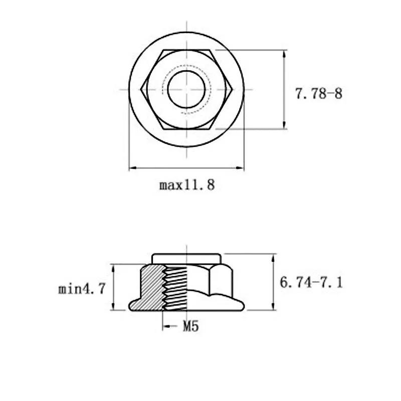 304 stainless steel flange nylon locking nut with hexagonal flats and integrated flange base, shown in metric sizes M3 to M16