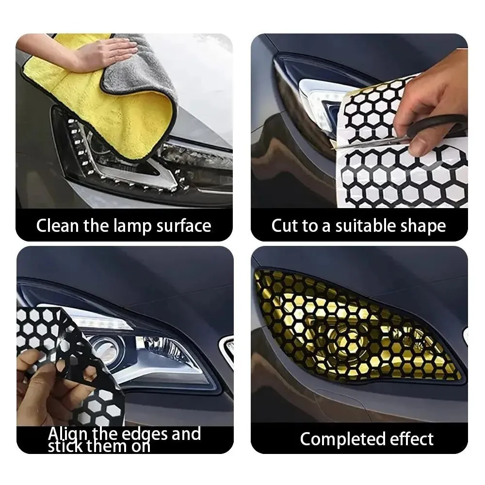 Car taillight honeycomb shape creative sticker film 48x30cm in bright black finish