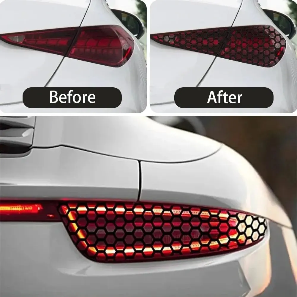 Car taillight honeycomb shape creative sticker film 48x30cm in bright black finish