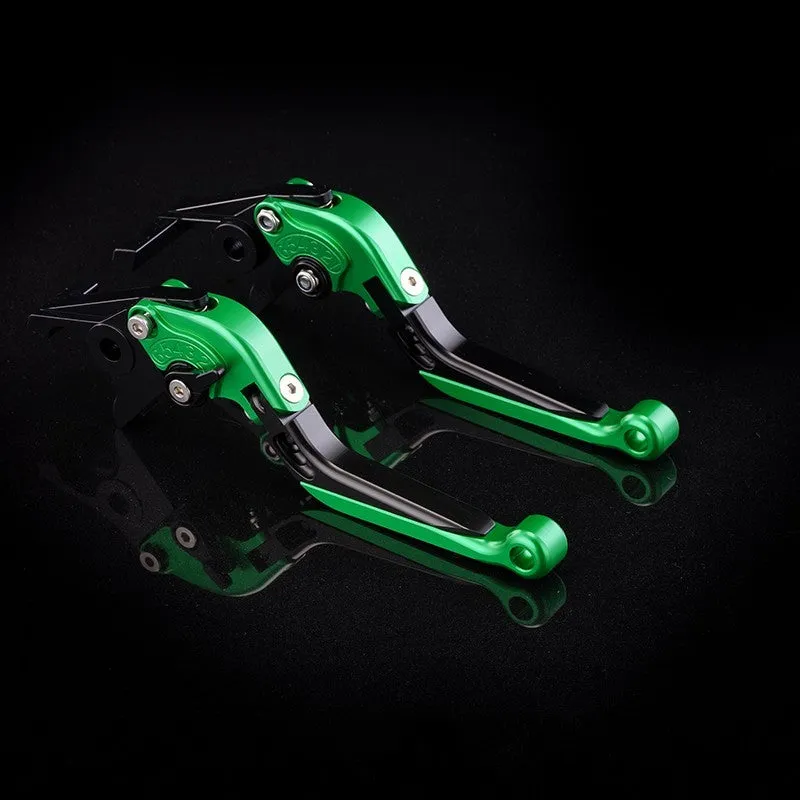 Pair of anodised metal motorcycle brake and clutch levers with adjustable length mechanism in various colour options.