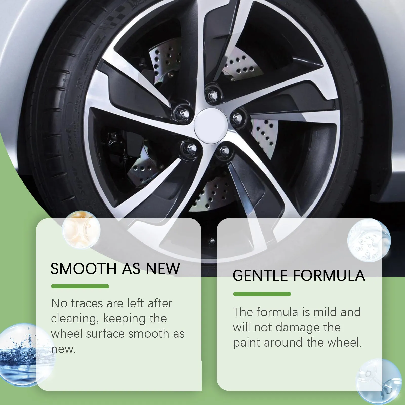 Car wheel cleaner 120ml bottle with sponge and square towel for removing rust and stains from steel rings and alloy rims