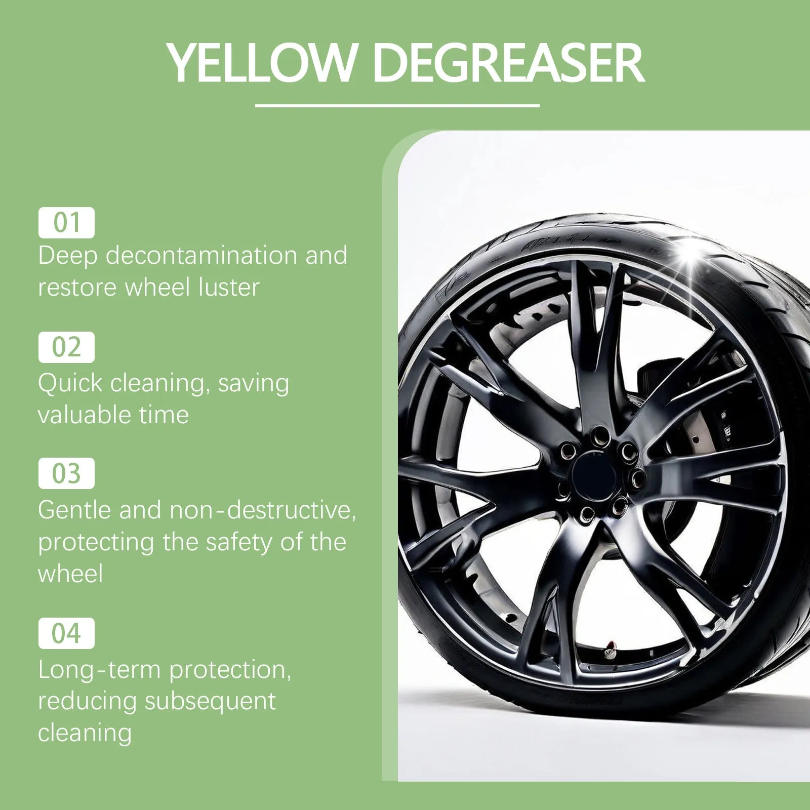 Car wheel cleaner 120ml bottle with sponge and square towel for removing rust and stains from steel rings and alloy rims