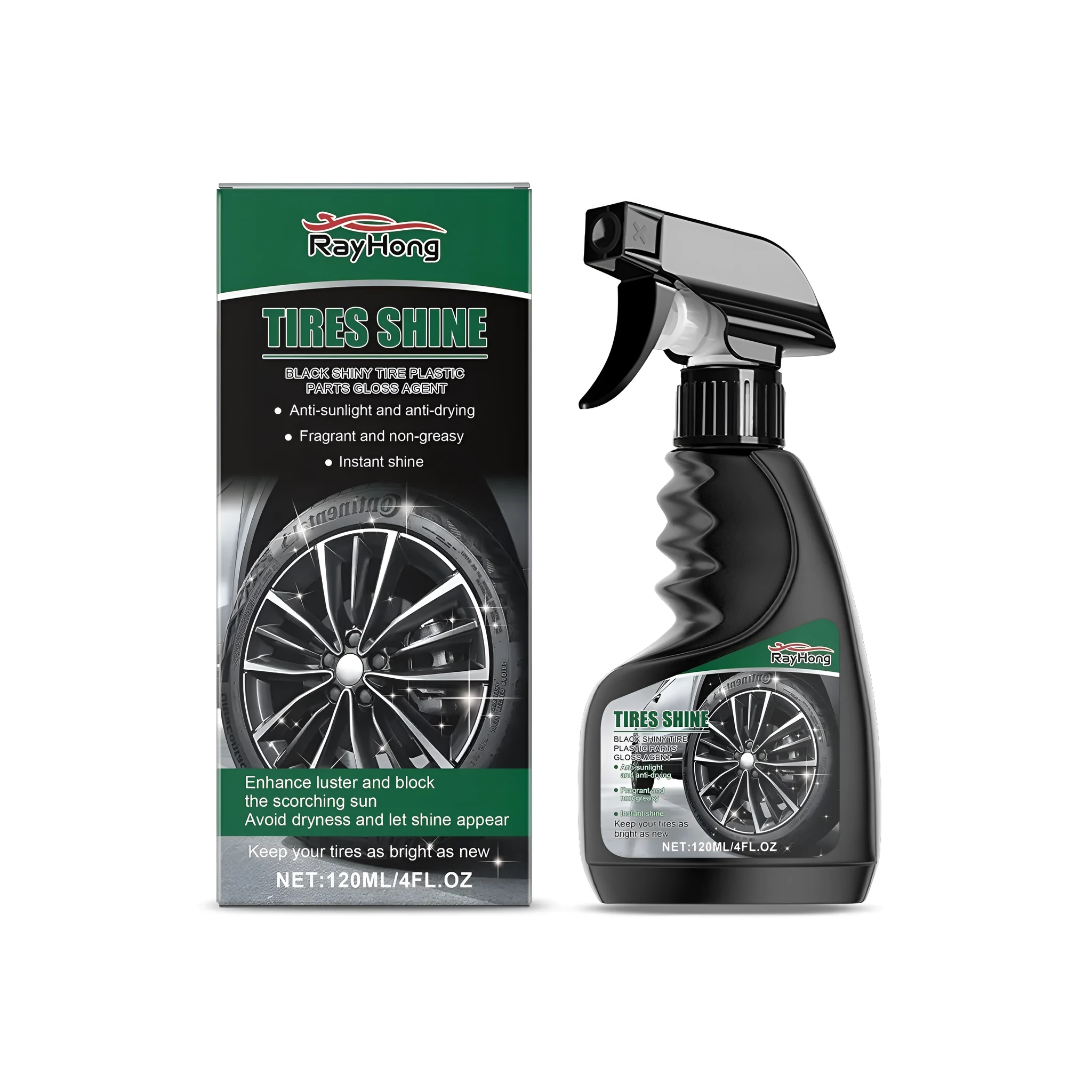 Automobile Tire Gloss Agent 120ml bottle with silicone shine spray for car tyre black wall treatment