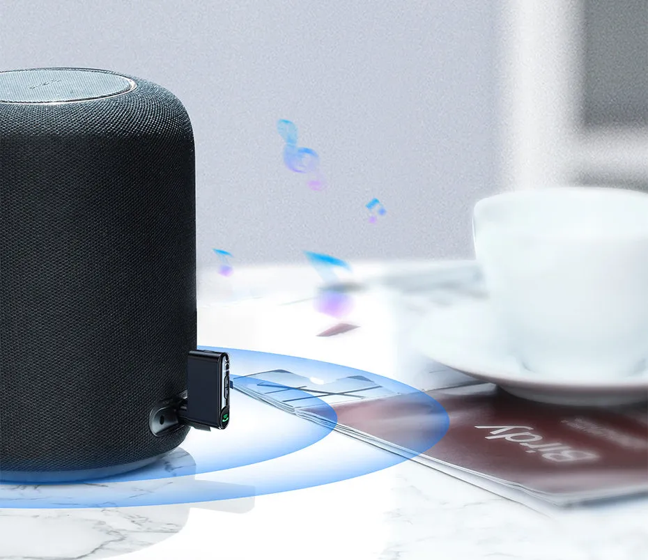 Black car Bluetooth receiver 5.0 with 3.5mm audio output and microphone