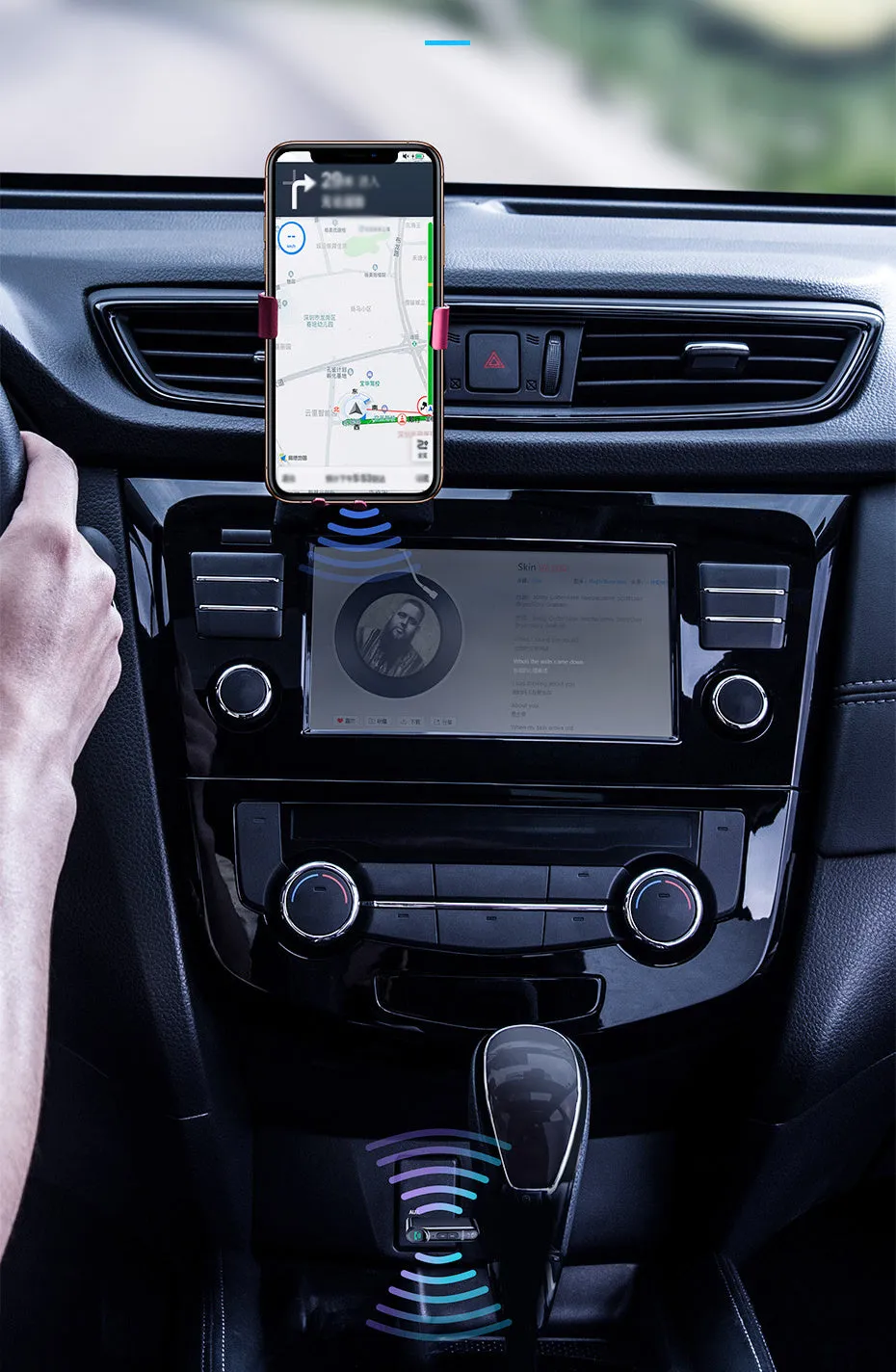 Black car Bluetooth receiver 5.0 with 3.5mm audio output and microphone