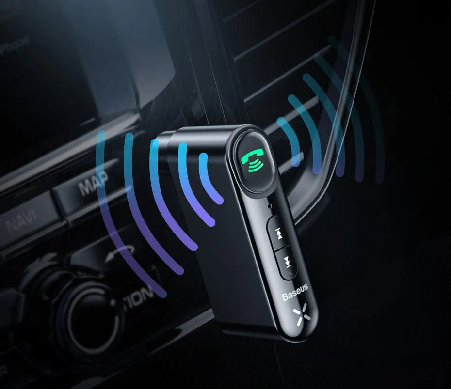 Black car Bluetooth receiver 5.0 with 3.5mm audio output and microphone
