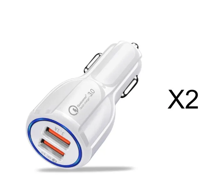 Quick Charge 3.0 dual USB car charger in black with LED indicator, mini size