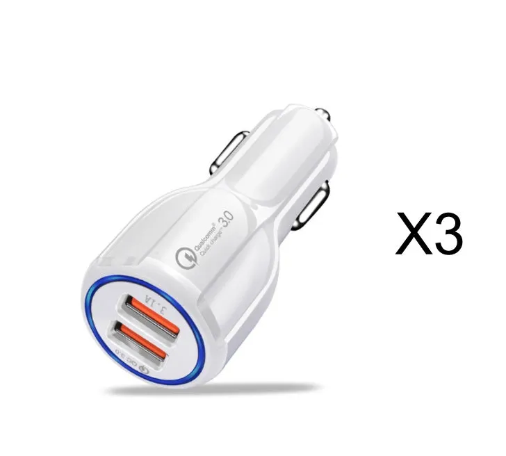 Quick Charge 3.0 dual USB car charger in black with LED indicator, mini size