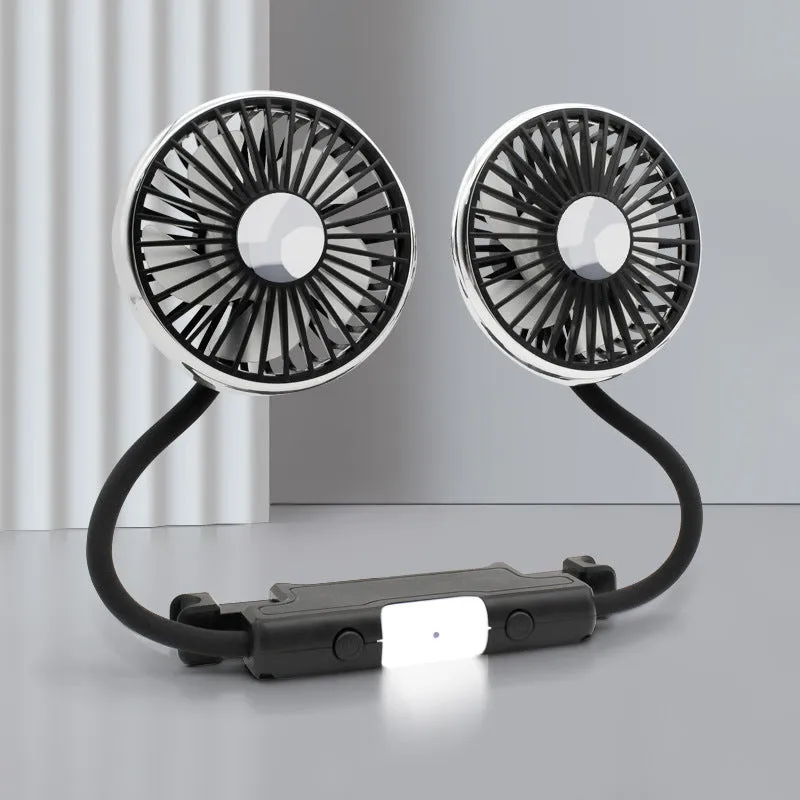Black car double-headed hose seat fan with light, 10W, three speed settings