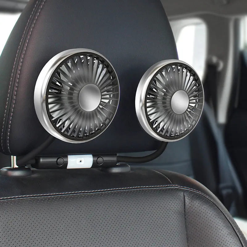Black car double-headed hose seat fan with light, 10W, three speed settings