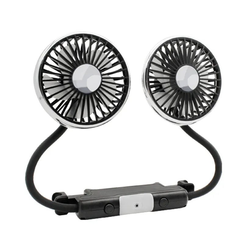 Black car double-headed hose seat fan with light, 10W, three speed settings