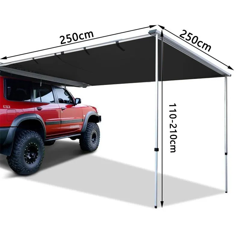 Black glue coated camping tent with aluminium poles and two-bedroom interior