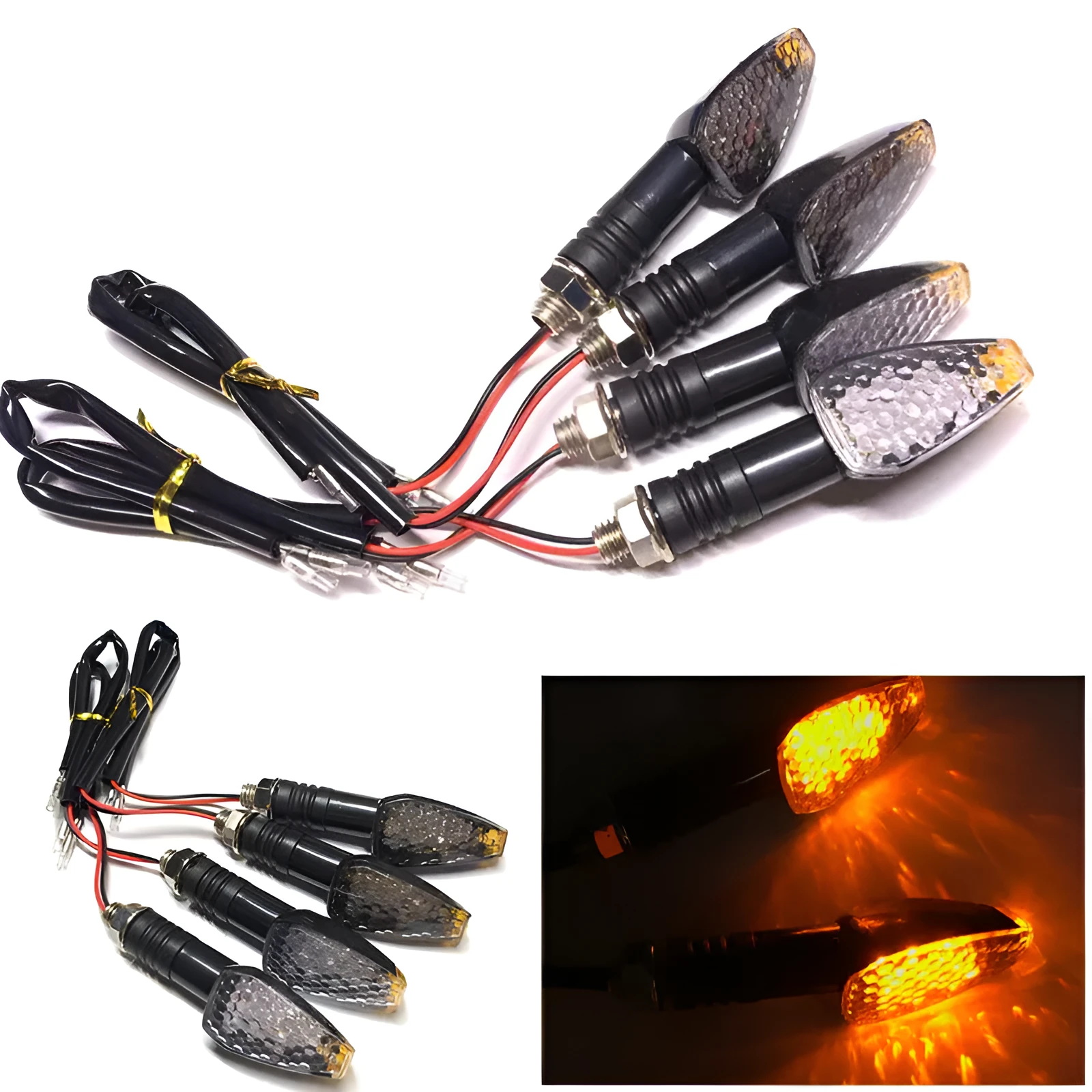 Motorcycle LED turn signal light 85mm length blackened shell yellow indicator