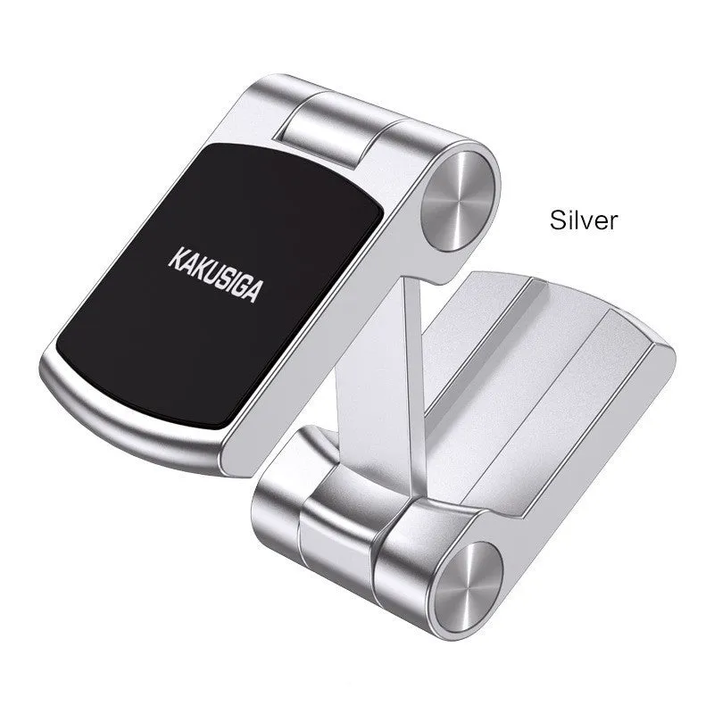 Collapsible magnetic car phone holder in silver, made of ABS leather metal, expanded position