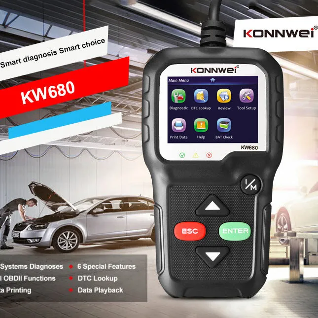 Black automotive fault diagnosis OBD2 scanner with cable for 12V vehicles