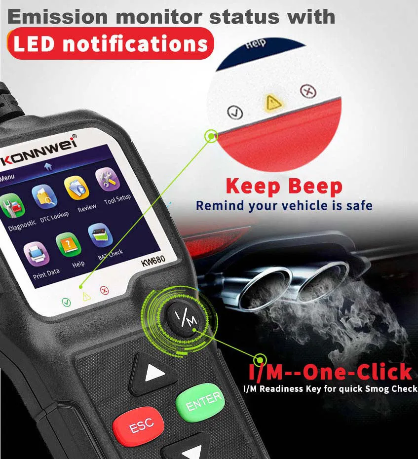 Black automotive fault diagnosis OBD2 scanner with cable for 12V vehicles