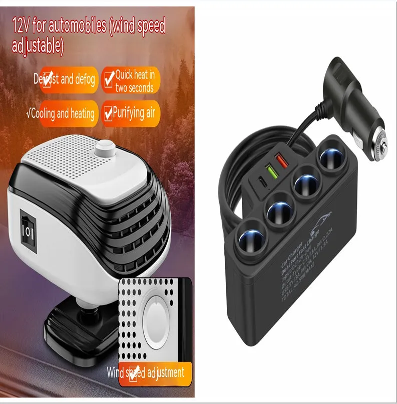 Car-mounted multi-function fast charging cigarette lighter with dual USB PD ports