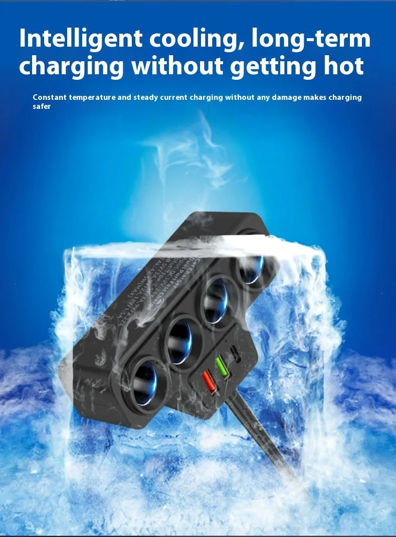 Car-mounted multi-function fast charging cigarette lighter with dual USB PD ports