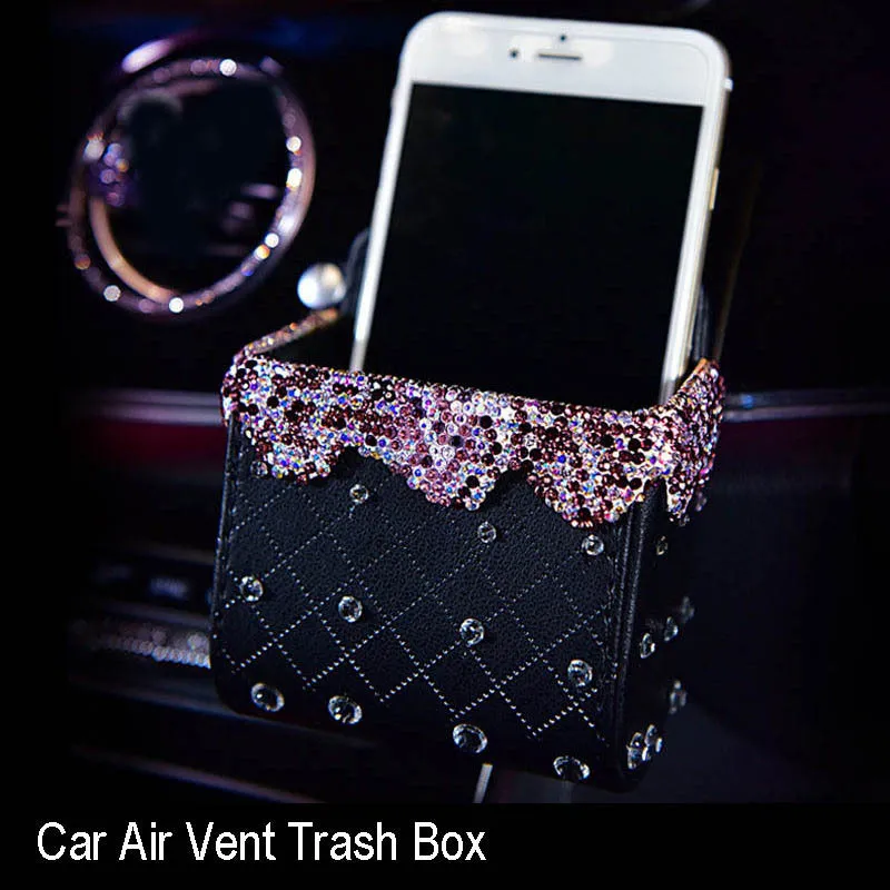 Round crystal diamond car aromatherapy pendant in purple swan style hanging from rearview mirror
