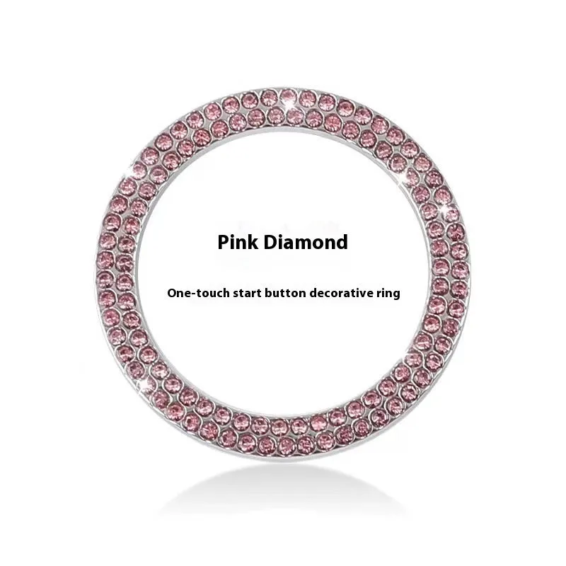 Automobile ignition button screen protector with double row Czech rhinestone in pink alloy casing