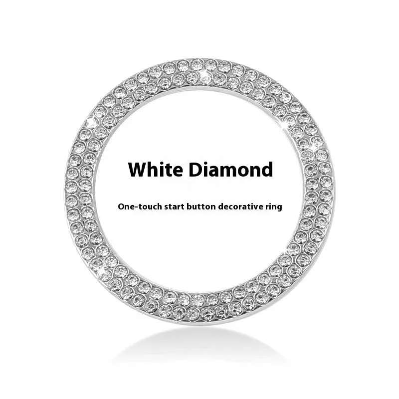 Automobile ignition button screen protector with double row Czech rhinestone in pink alloy casing