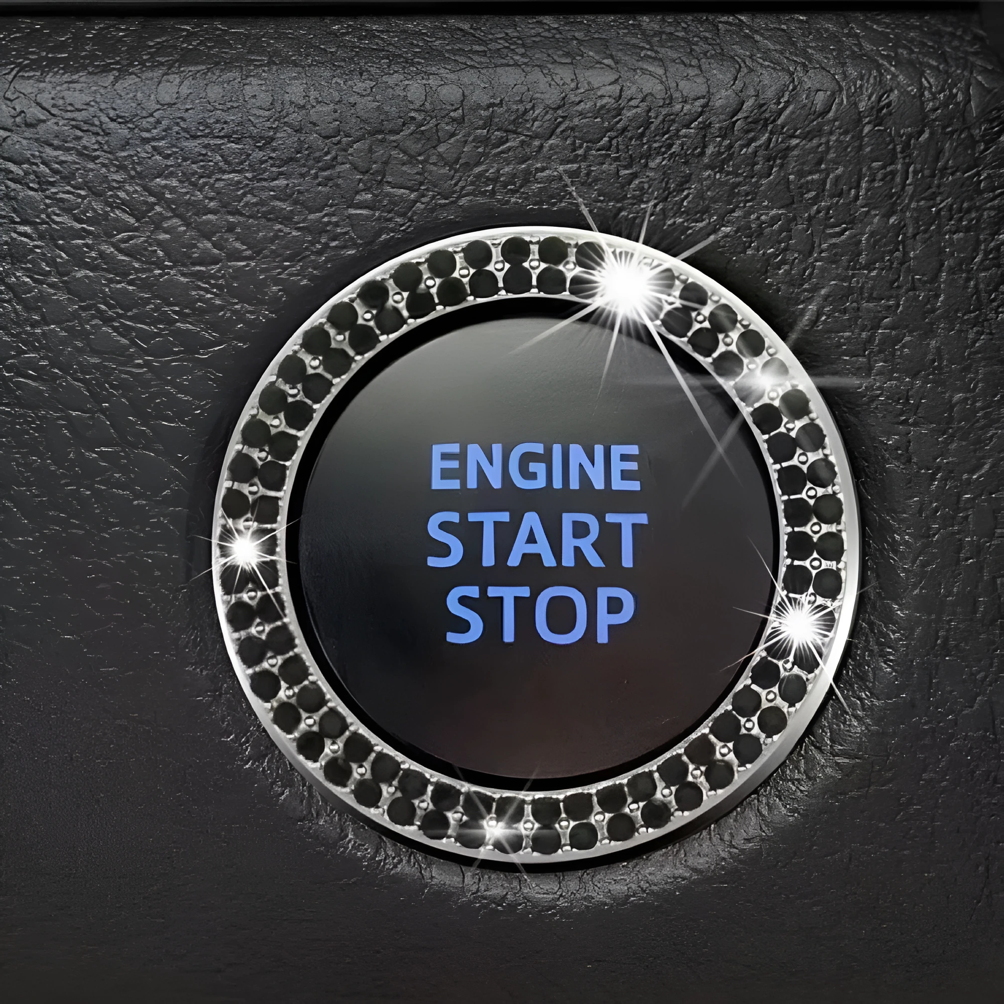 Automobile ignition button screen protector with double row Czech rhinestone in pink alloy casing