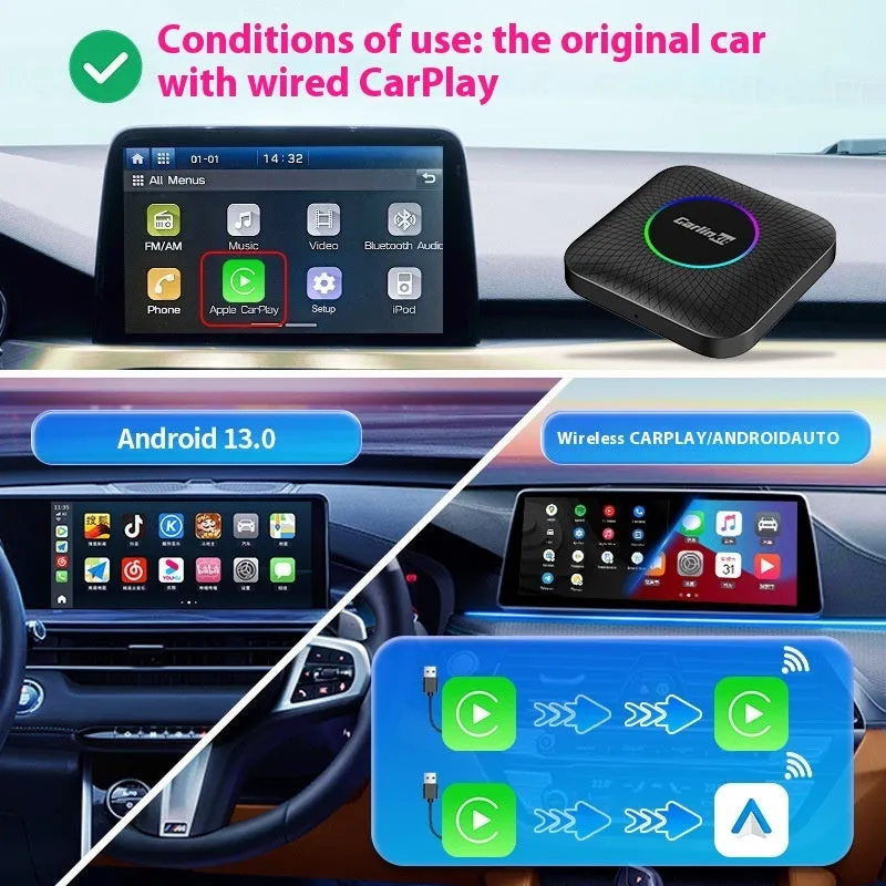 Carplay smart car networking box wired to wireless Qualcomm Eurasian version with two data cables