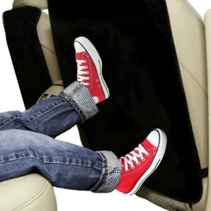 Black car seat back anti kick protection pad with flat business-style design on front seat back